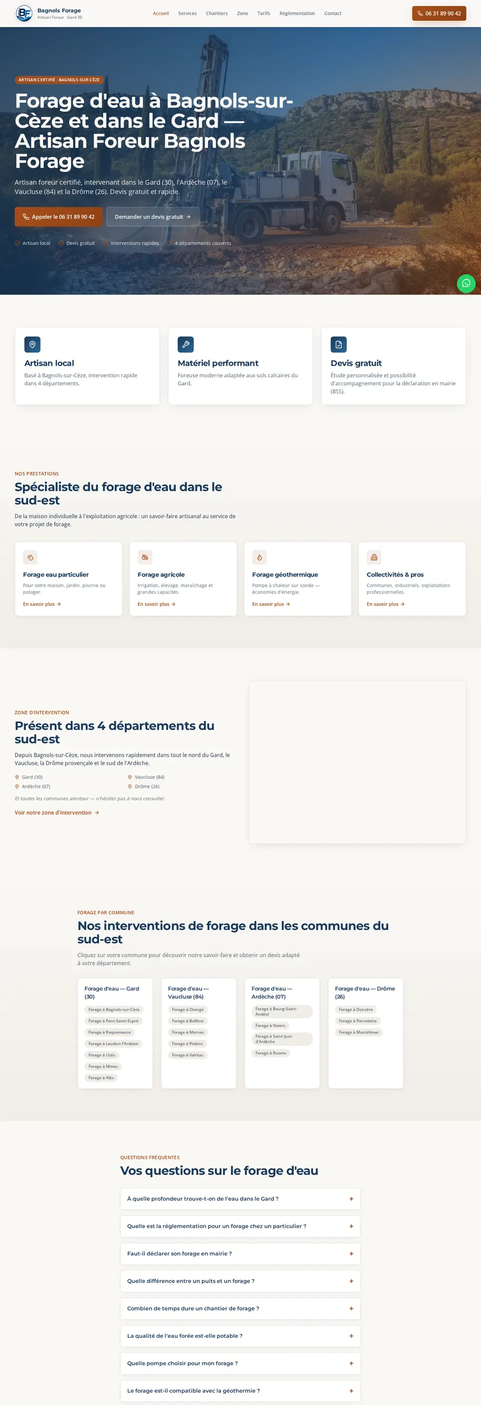 Aperçu de la page d'accueil du site Bagnols Forage réalisé par Scalevents