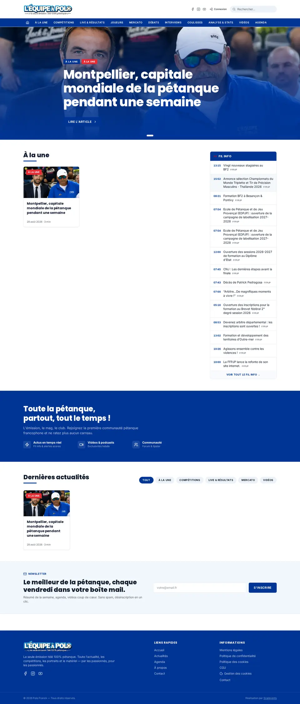 Aperçu de la page d'accueil du site L'Équipe à Polo réalisé par Scalevents