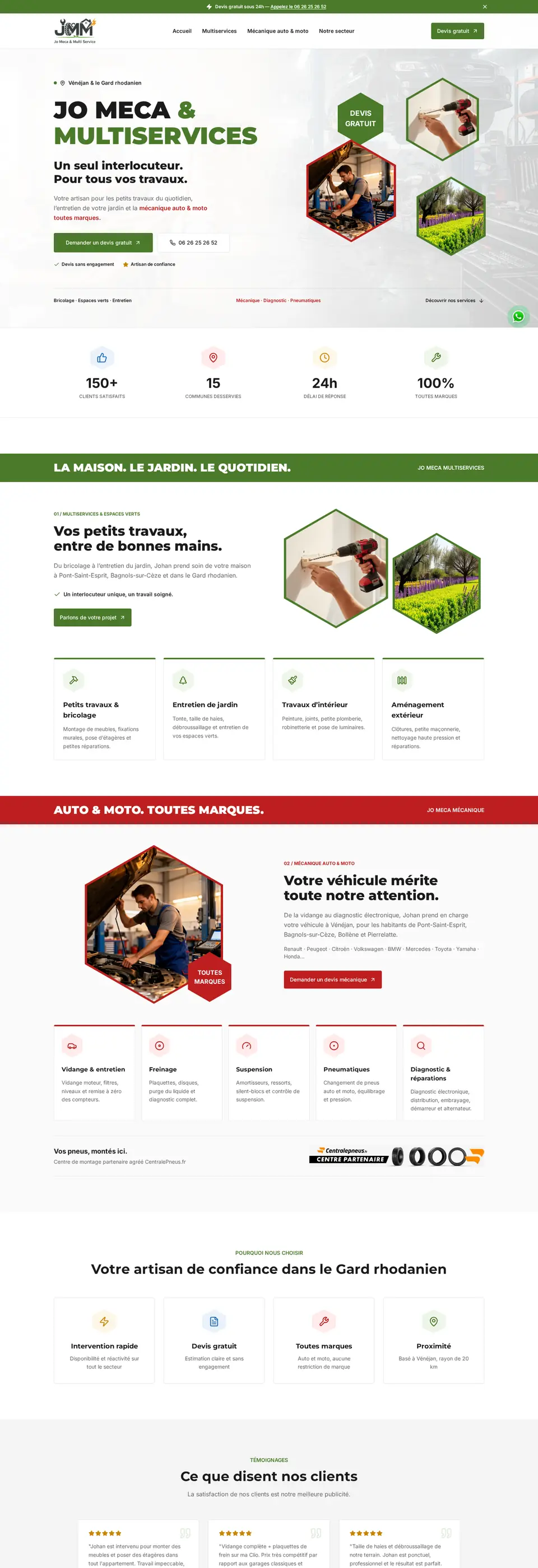 Aperçu de la page d'accueil du site Jo Meca Multi Services réalisé par Scalevents