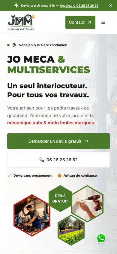 Version smartphone du site Jo Meca Multi Services