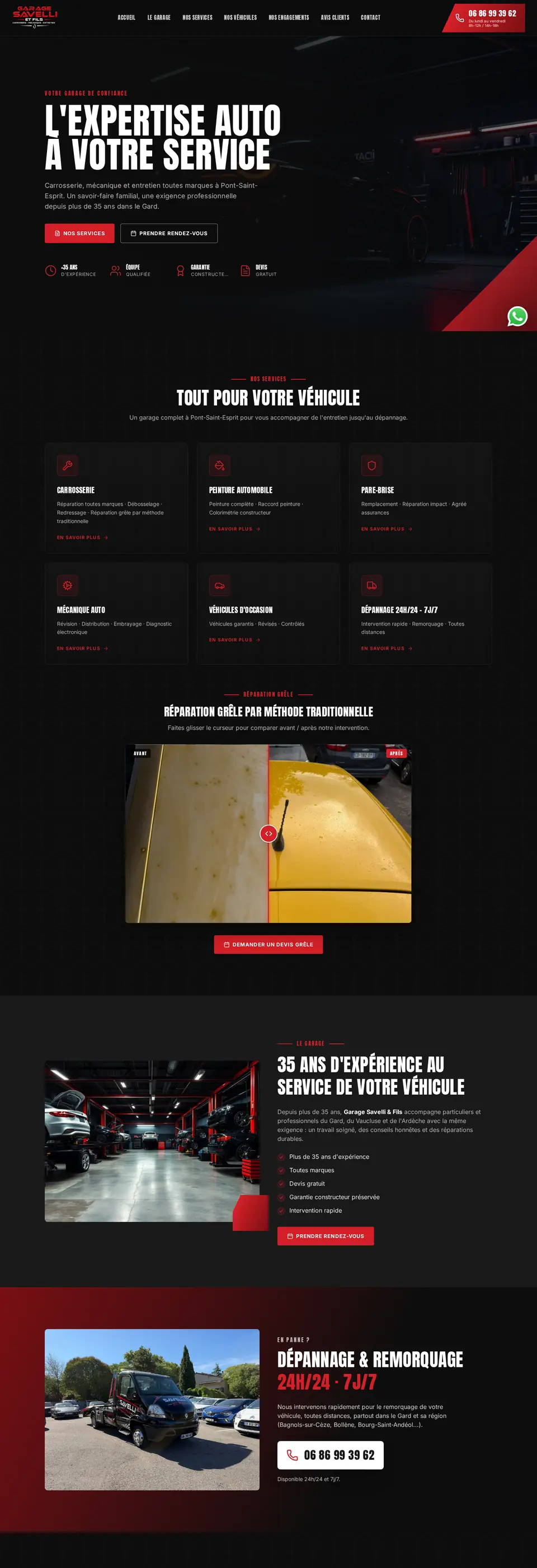 Aperçu de la page d'accueil du site Garage Savelli & Fils réalisé par Scalevents